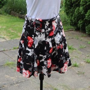 Lord+Taylor Black And Red Pleated Floral Skirt